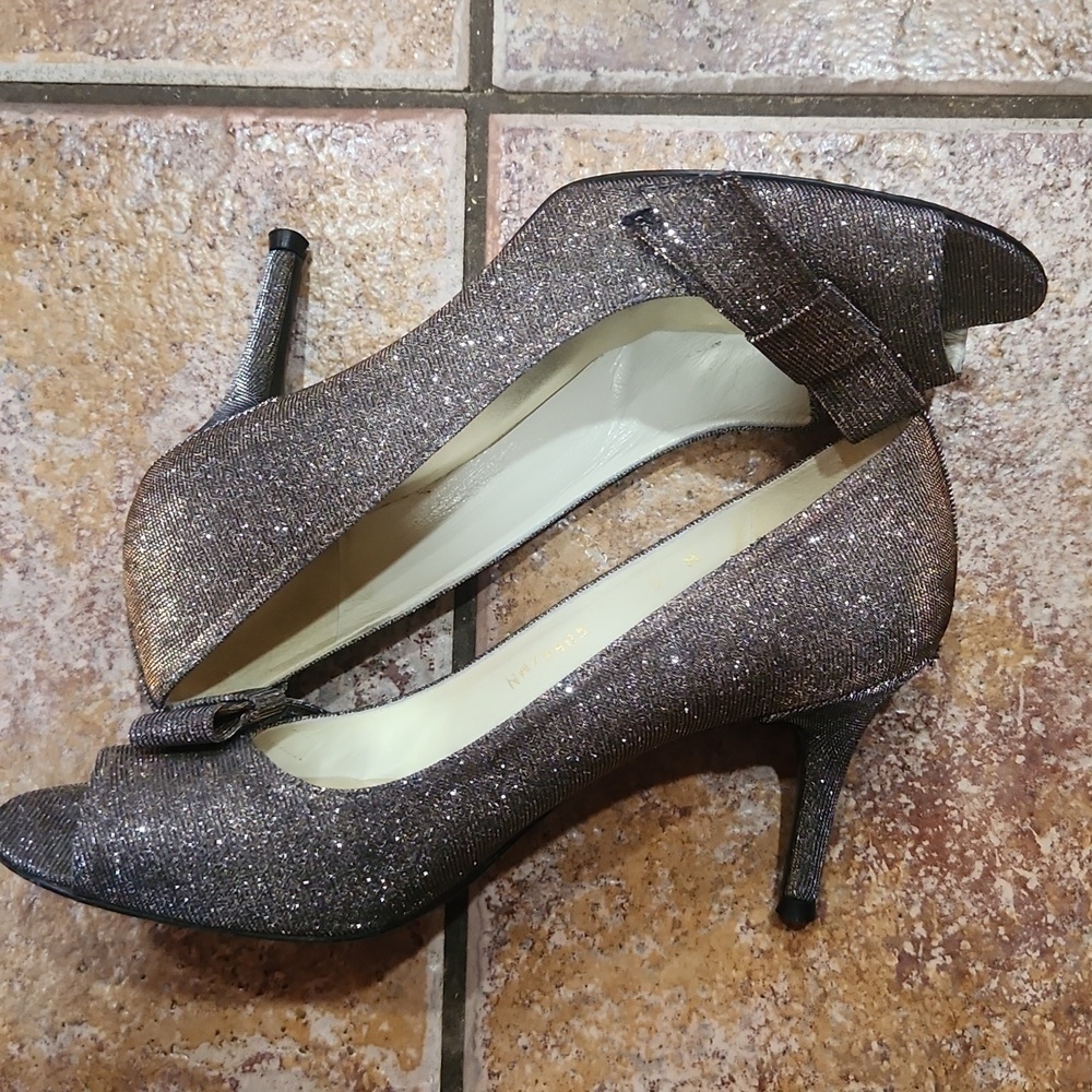 Stuart weitzman bowover glitter peep toe pump women's 9 - Picture 4 of 10